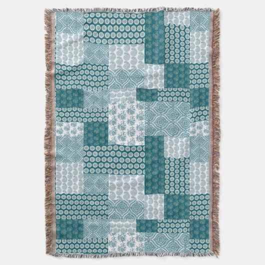 Couverture Chic ethnique Faux Patchwork Motif, Turquoise et b (devant Vertical)