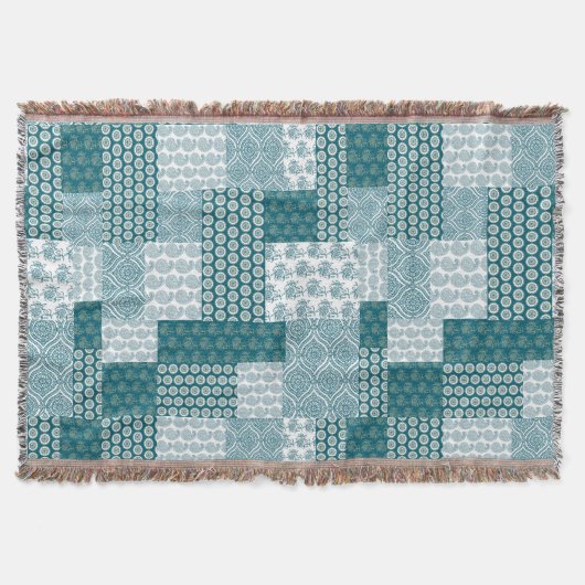 Couverture Chic ethnique Faux Patchwork Motif, Turquoise et b (Devant)