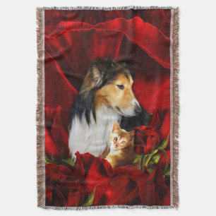 Couverture Chien et Kitten intégrés aux Roses rouges