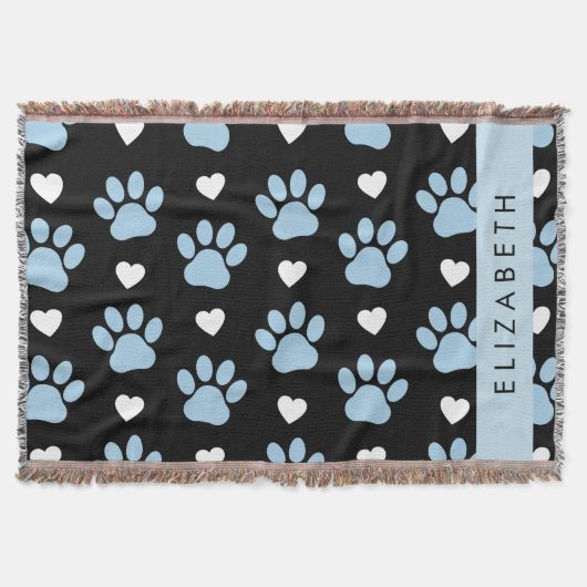 Couverture Chien Paws, Blue Paws, White Hearts, Votre Nom (Devant)