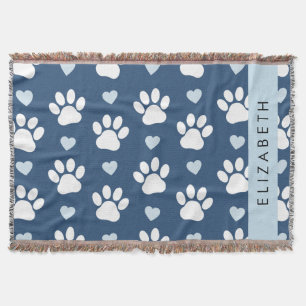 Couverture Chien Paws, White Paws, Blue Hearts, Votre Nom