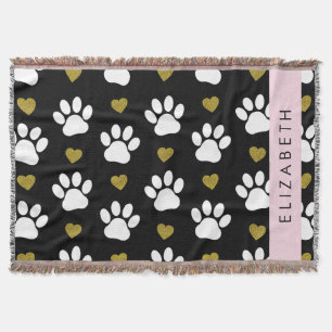 Couverture Chien Paws, White Paws, Gold Hearts, Votre Nom