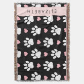 Couverture Chien Paws, White Paws, Rose Hearts, Votre Nom (devant Vertical)