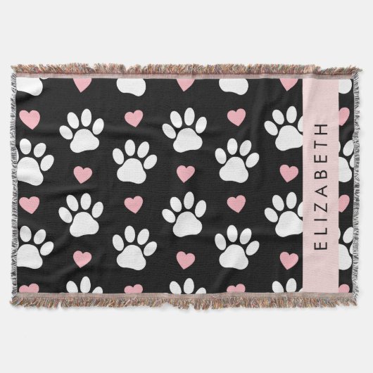 Couverture Chien Paws, White Paws, Rose Hearts, Votre Nom (Devant)