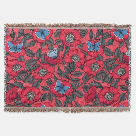 Couverture Chien rose et papillons en rouge et bleu (Devant)
