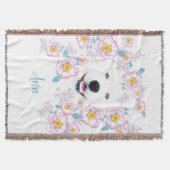 Couverture Chien Samoyé et fleurs roses (Devant)