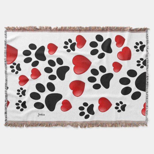 Couverture Chiens mignons Empreintes de pattes et coeurs (Devant)