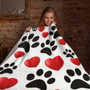 Couverture Chiens mignons Empreintes de pattes et coeurs