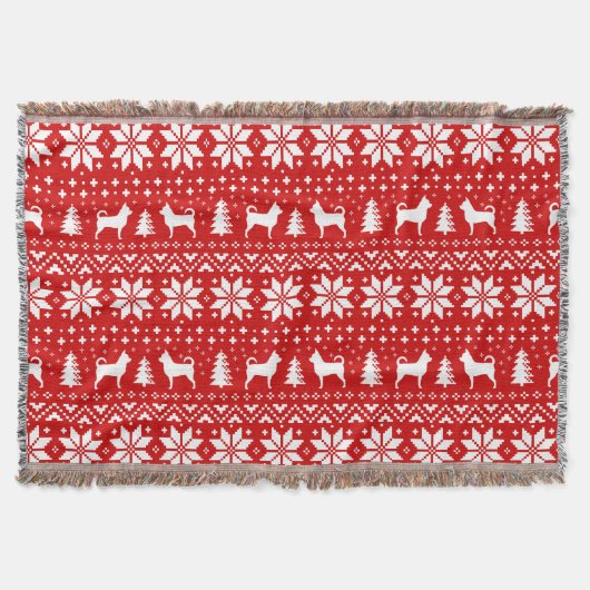 Couverture Chihuahua Chien Silhouettes Motif de Noël Rouge (Devant)