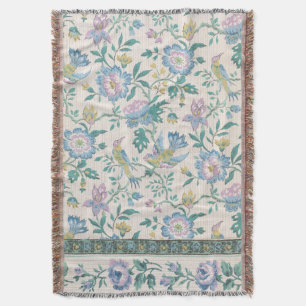 Couverture Chinoiserie Vintage Oiseaux Floral Motif Pastel