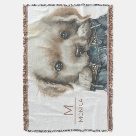 Couverture Chiot en Jeans Art Monogramme Personnalisé (devant Vertical)