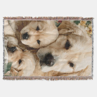 Couverture Chiots de la famille Golden Retriever Noël Vintage