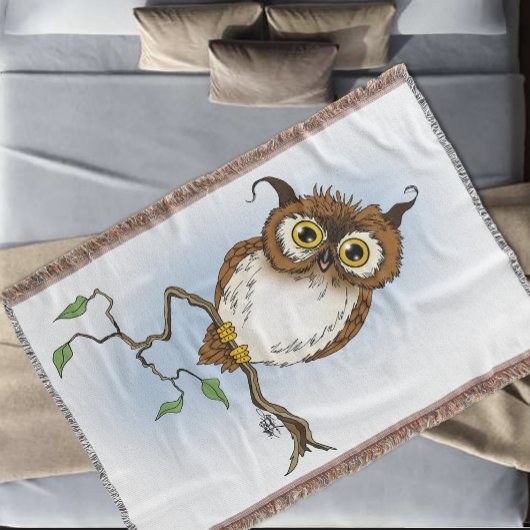 Couverture Chouette Brun Mignon Bleu Faune Fantaisie