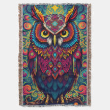 🌈 Chouette de confort psychédélique – Art de jeté
