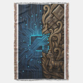 Couverture Circuit imprimé bleu sur bois tribal (devant Vertical)