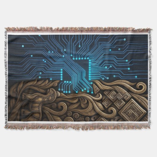 Couverture Circuit imprimé bleu sur bois tribal (Devant)