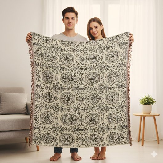 Couverture classic beige vintage nautical compass ornamental 