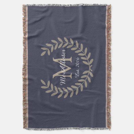 Couverture Classic Taupe Laurels Monogramme + Nom de famille (devant Vertical)