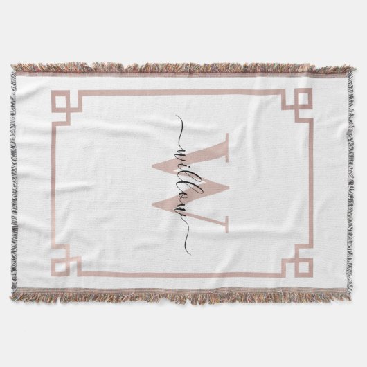 Couverture Clé grecque blanche et Rose rose or Monogramme (Devant)