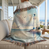 Couverture Coastal Lighthouse Seagulls Pastel Sky Serenity