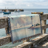Couverture Coastal Lighthouse Seagulls Pastel Sky Serenity