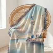 Couverture Coastal Lighthouse Seagulls Pastel Sky Serenity