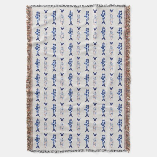 Couverture Coastal Style Blue Fish Pattern Shower Curtain (devant Vertical)