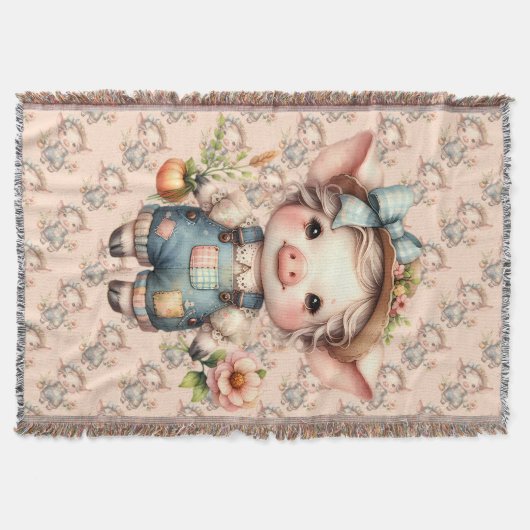 Couverture Cochon fermier mignon dans les salons avec fleurs (Devant)