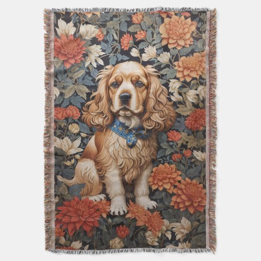 Couverture Cocker Spaniel William Morris Inspiré Floral (devant Vertical)