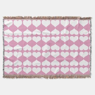 Couverture Cœurs Blush Rose et Blanc Géométrique