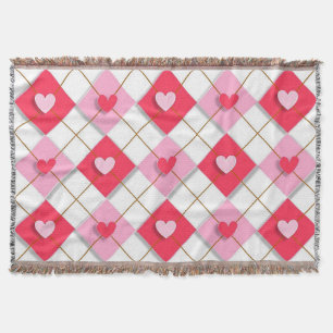 Couverture Coeurs De Jacquard Rose Et Rouge