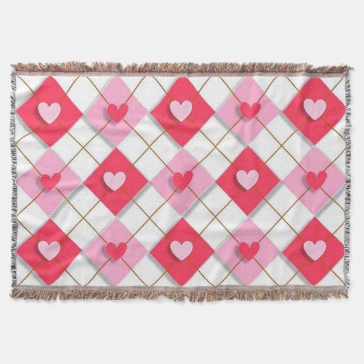 Couverture Coeurs De Jacquard Rose Et Rouge (Devant)