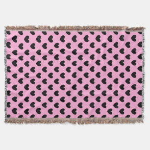 Couverture Coeurs de polka noir sur coton bonbon rose