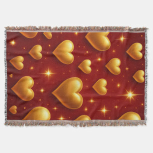 Couverture Coeurs d'or en rouge avec étoiles