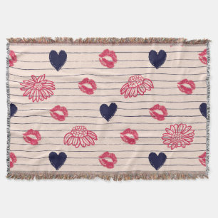 Couverture Coeurs rouges, lèvres, marguerites motif.
