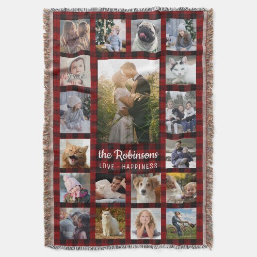 Couverture Collage 19 de photo de famille + Plaid rouge nommé (devant Vertical)