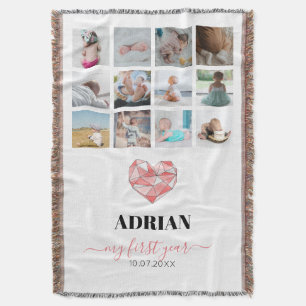 Couverture Collage photo de la première année du bébé au coeu