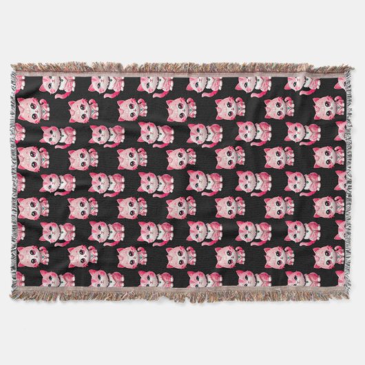 Couverture Conception de chats Kitty roses sur fond noir (Devant)