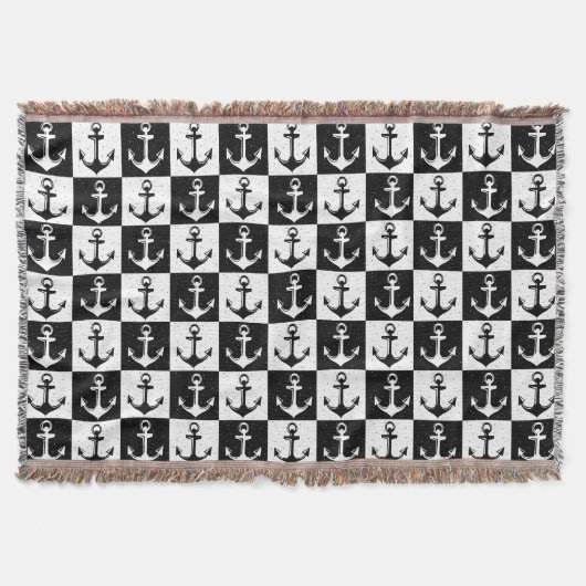 Couverture Conception de motif d'ancre à carreaux noir et bla (Devant)
