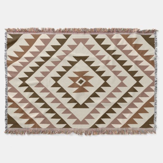 Couverture Conception de motif diamant aztéque marron+crème (Devant)