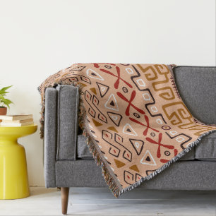 Couverture Cool artisanal fait main motif Aztec Rose brun