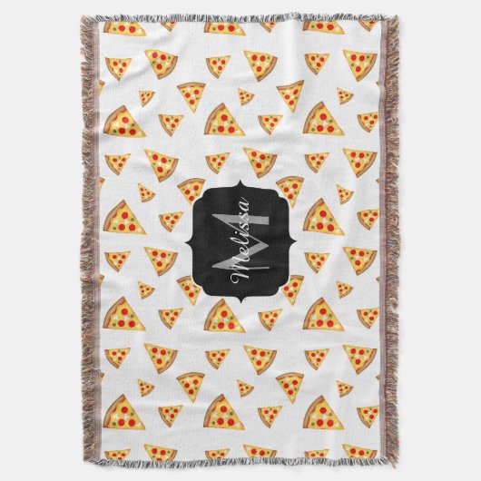 Couverture Cool et fun pizza tranches motif Monogram blanc (devant Vertical)