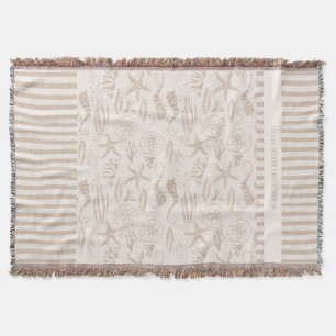 Couverture Coquillages Côtiers Beige Nautique Tirée À La Main