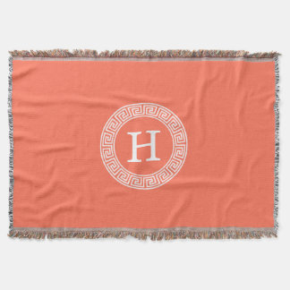 Couverture Corail Blanc Grille Clé grecque Cadre initial Mono