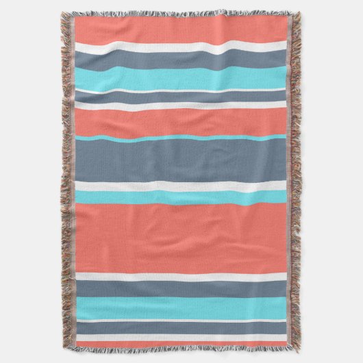 Couverture Corail vivant, bandes bleues et grises (devant Vertical)