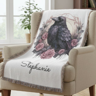 Couverture Corbeau gothique Académie sombre Fleur rose