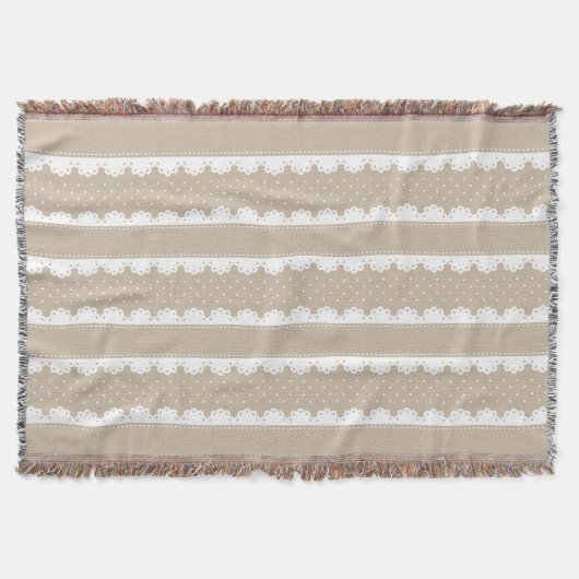 Couverture Cosy Beige & Blanc dentelle Motif rayé (Devant)