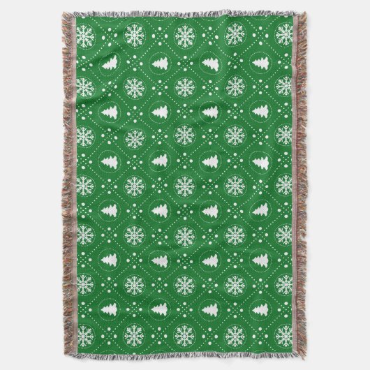 Couverture Cosy Green White Snowflakes Design Arbres de Noël (devant Vertical)