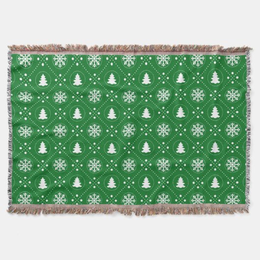 Couverture Cosy Green White Snowflakes Design Arbres de Noël (Devant)