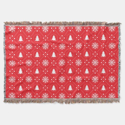 Couverture Cosy Red White Snowflakes Design Arbres de Noël (Devant)